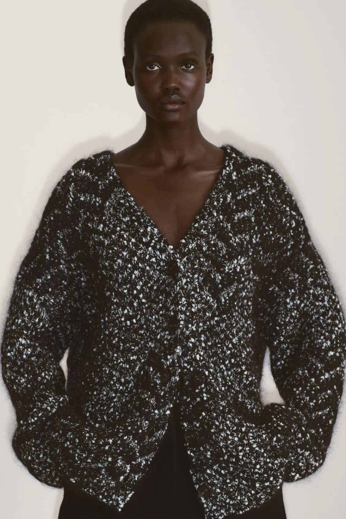 COS OVERSIZED HERRINGBONE MOHAIR-BLEND CARDIGAN-Women Sweaters & Cardigans