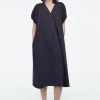 COS OVERSIZED RUCHED-SLEEVE V-NECK DRESS-Women Dresses & Jumpsuits