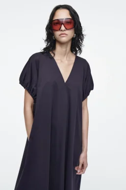 COS OVERSIZED RUCHED-SLEEVE V-NECK DRESS-Women Dresses & Jumpsuits