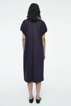 COS OVERSIZED RUCHED-SLEEVE V-NECK DRESS-Women Dresses & Jumpsuits
