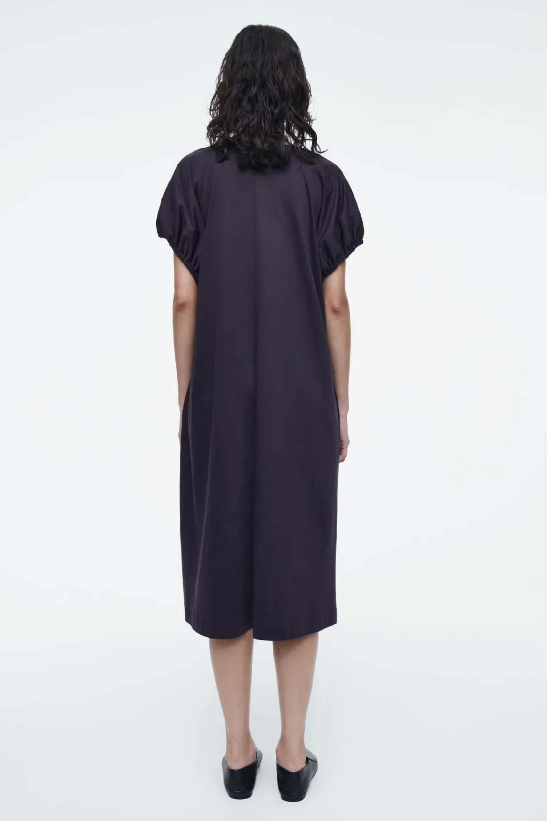 COS OVERSIZED RUCHED-SLEEVE V-NECK DRESS-Women Dresses & Jumpsuits