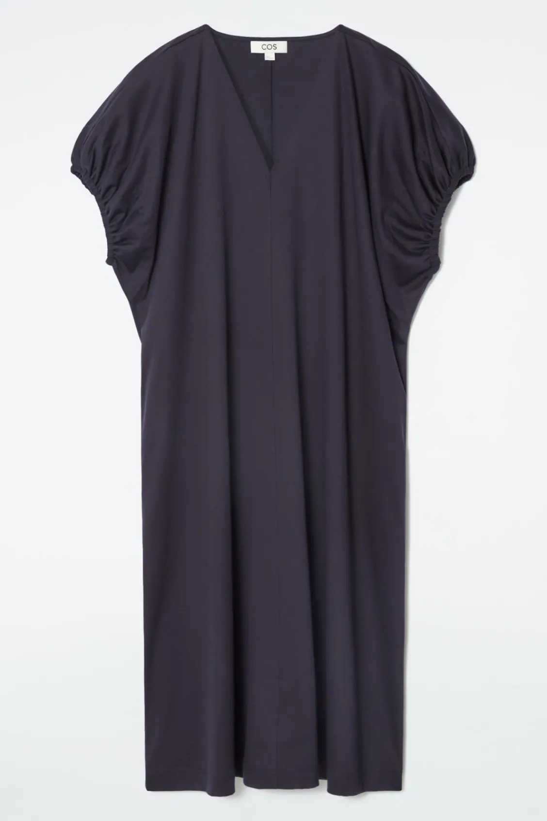 COS OVERSIZED RUCHED-SLEEVE V-NECK DRESS-Women Dresses & Jumpsuits