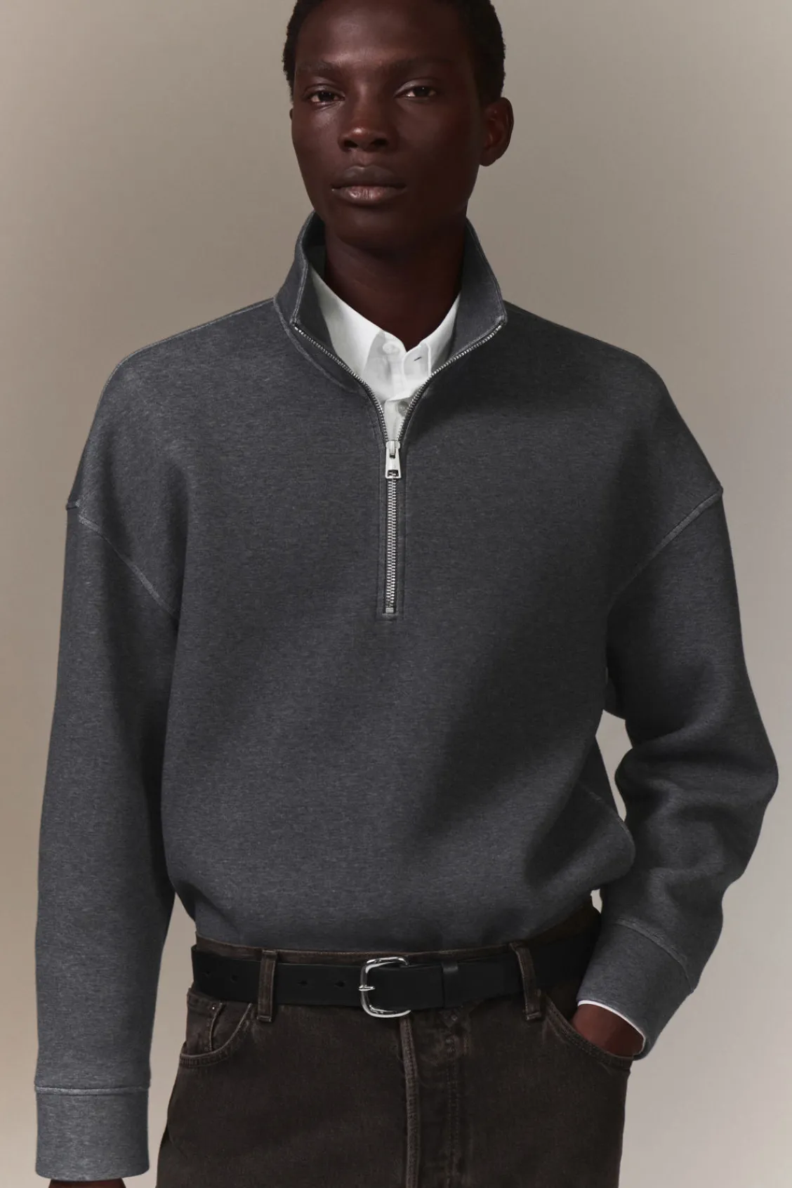 COS OVERSIZED SCUBA-JERSEY HALF-ZIP SWEATSHIRT- Sweatshirts & Hoodies