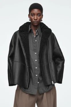 COS OVERSIZED SHEARLING AVIATOR JACKET-Women Coats & Jackets
