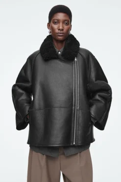 COS OVERSIZED SHEARLING AVIATOR JACKET-Women Coats & Jackets