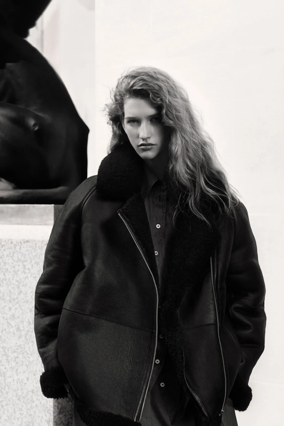 COS OVERSIZED SHEARLING AVIATOR JACKET-Women Coats & Jackets