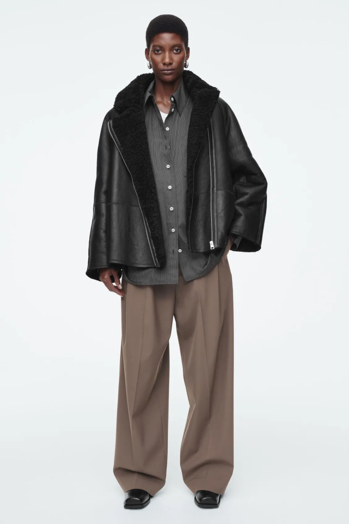 COS OVERSIZED SHEARLING AVIATOR JACKET-Women Coats & Jackets