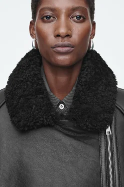 COS OVERSIZED SHEARLING AVIATOR JACKET-Women Coats & Jackets