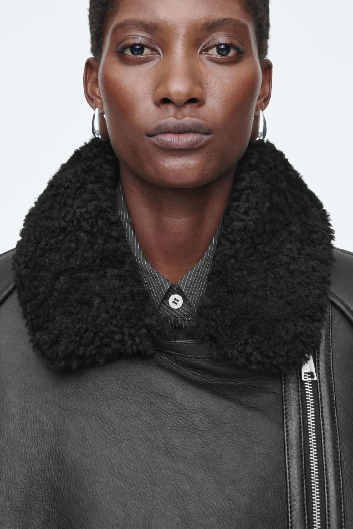 COS OVERSIZED SHEARLING AVIATOR JACKET-Women Coats & Jackets