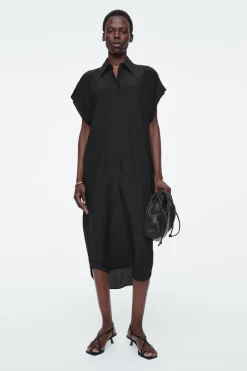 COS OVERSIZED SILK MIDI SHIRT DRESS-Women Dresses & Jumpsuits