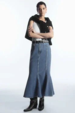 COS PANELED FLARED DENIM SKIRT-Women Skirts