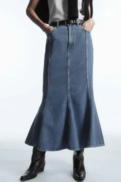 COS PANELED FLARED DENIM SKIRT-Women Skirts