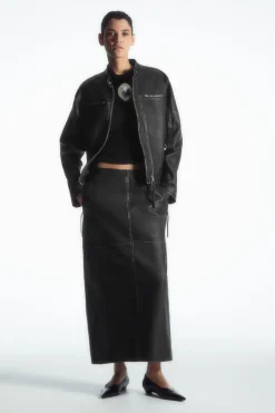 COS PANELED LEATHER RACER MIDI SKIRT-Women Skirts