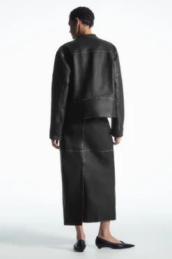 COS PANELED LEATHER RACER MIDI SKIRT-Women Skirts