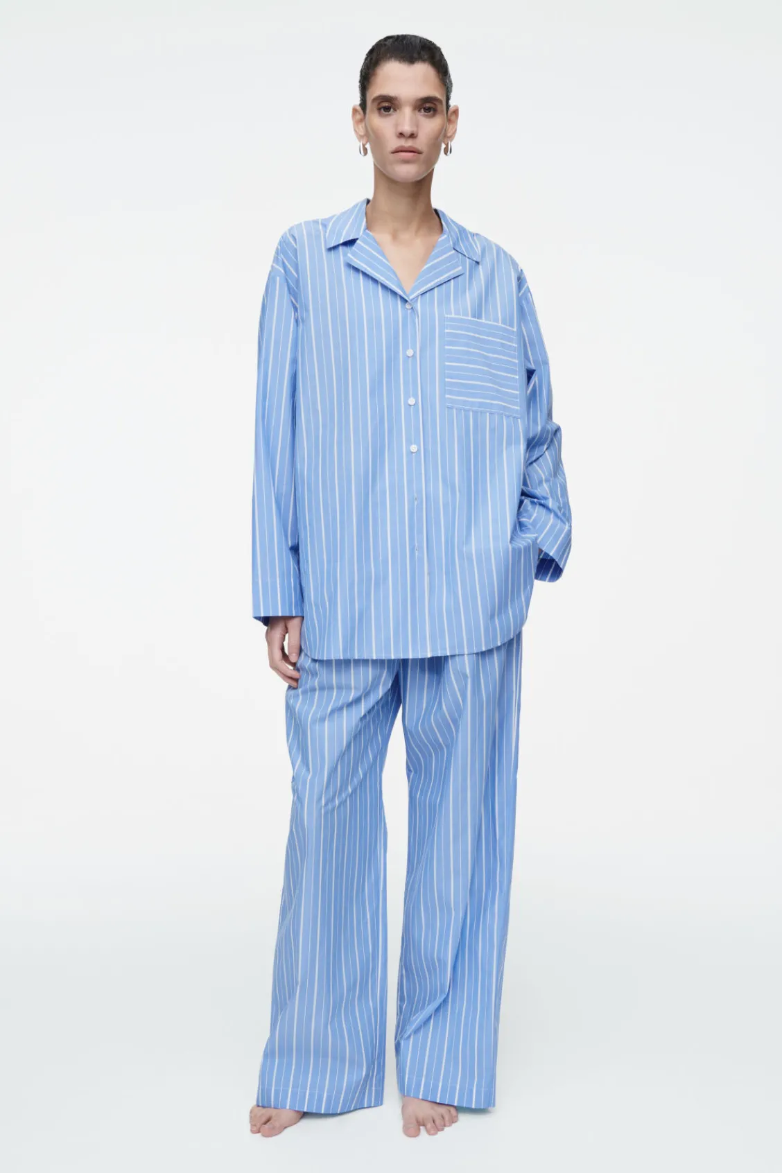 COS PINSTRIPED COTTON PAJAMA PANTS-Women Pants