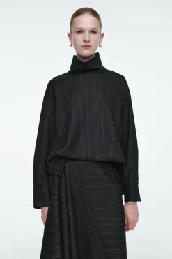 COS PINSTRIPED FUNNEL-NECK BLOUSE-Women Vests & Tailoring | Shirts & Blouses
