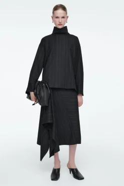 COS PINSTRIPED FUNNEL-NECK BLOUSE-Women Vests & Tailoring | Shirts & Blouses