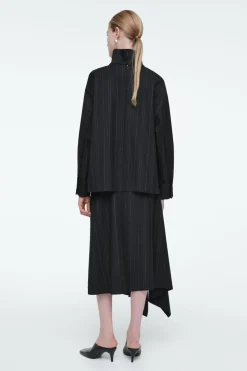 COS PINSTRIPED FUNNEL-NECK BLOUSE-Women Vests & Tailoring | Shirts & Blouses