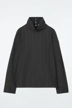 COS PINSTRIPED FUNNEL-NECK BLOUSE-Women Vests & Tailoring | Shirts & Blouses