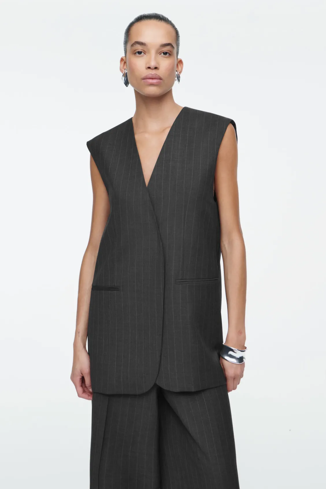 COS PINSTRIPED WOOL WAISTCOAT-Women Tops | Vests & Tailoring