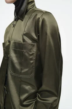COS PINTUCKED SATIN UTILITY SHIRT-Women Vests & Tailoring | Shirts & Blouses