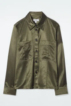 COS PINTUCKED SATIN UTILITY SHIRT-Women Vests & Tailoring | Shirts & Blouses