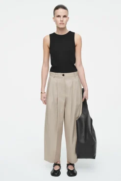 COS PLEATED BARREL-LEG COTTON PANTS-Women Pants