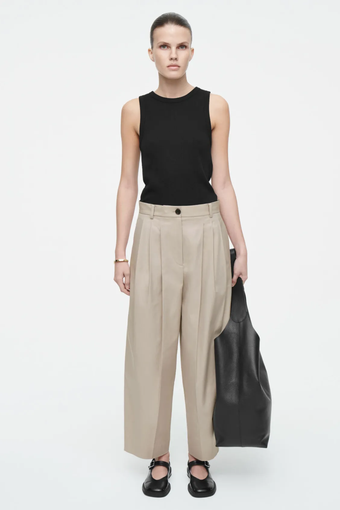 COS PLEATED BARREL-LEG COTTON PANTS-Women Pants