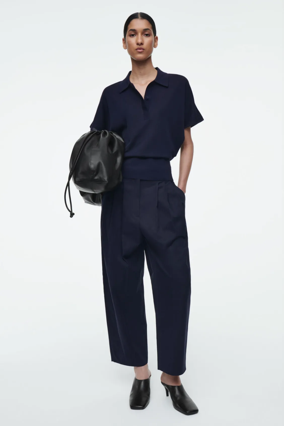 COS PLEATED BARREL-LEG COTTON PANTS-Women Pants