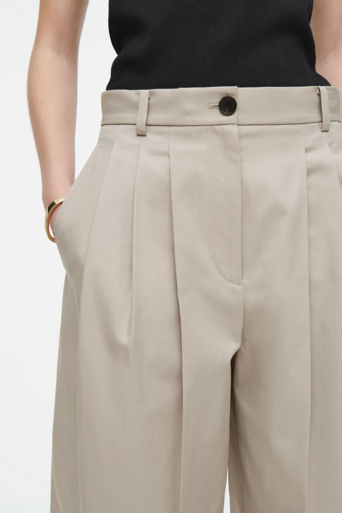 COS PLEATED BARREL-LEG COTTON PANTS-Women Pants