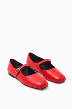 COS PLEATED LEATHER MARY-JANE BALLET FLATS-Women Shoes
