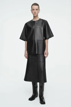 COS PLEATED LEATHER MIDI SKIRT-Women Skirts