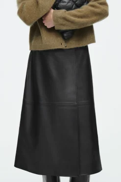 COS PLEATED LEATHER MIDI SKIRT-Women Skirts