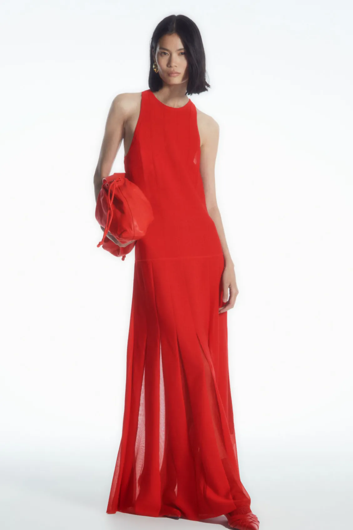 COS PLEATED RACER-NECK MAXI DRESS-Women Dresses & Jumpsuits | Sweaters & Cardigans