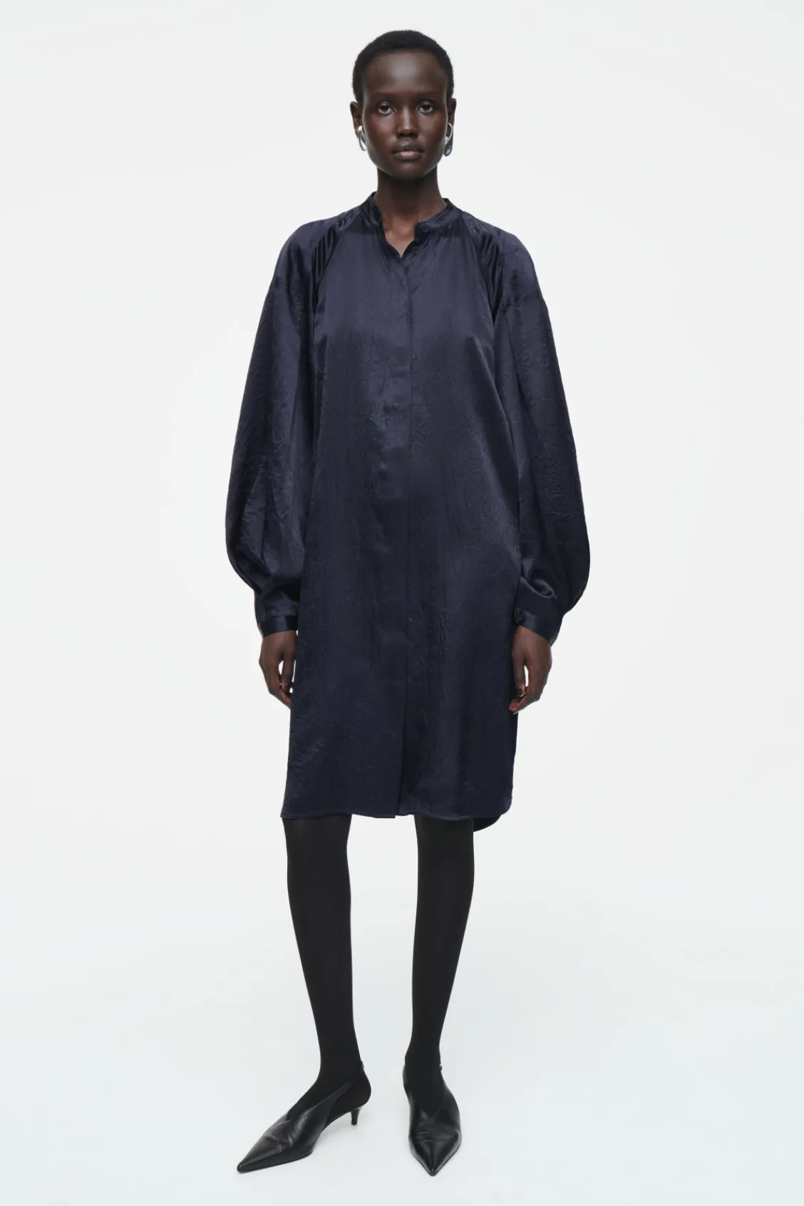 COS PLEATED-DETAIL SATIN MIDI DRESS-Women Dresses & Jumpsuits