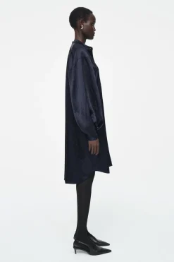 COS PLEATED-DETAIL SATIN MIDI DRESS-Women Dresses & Jumpsuits