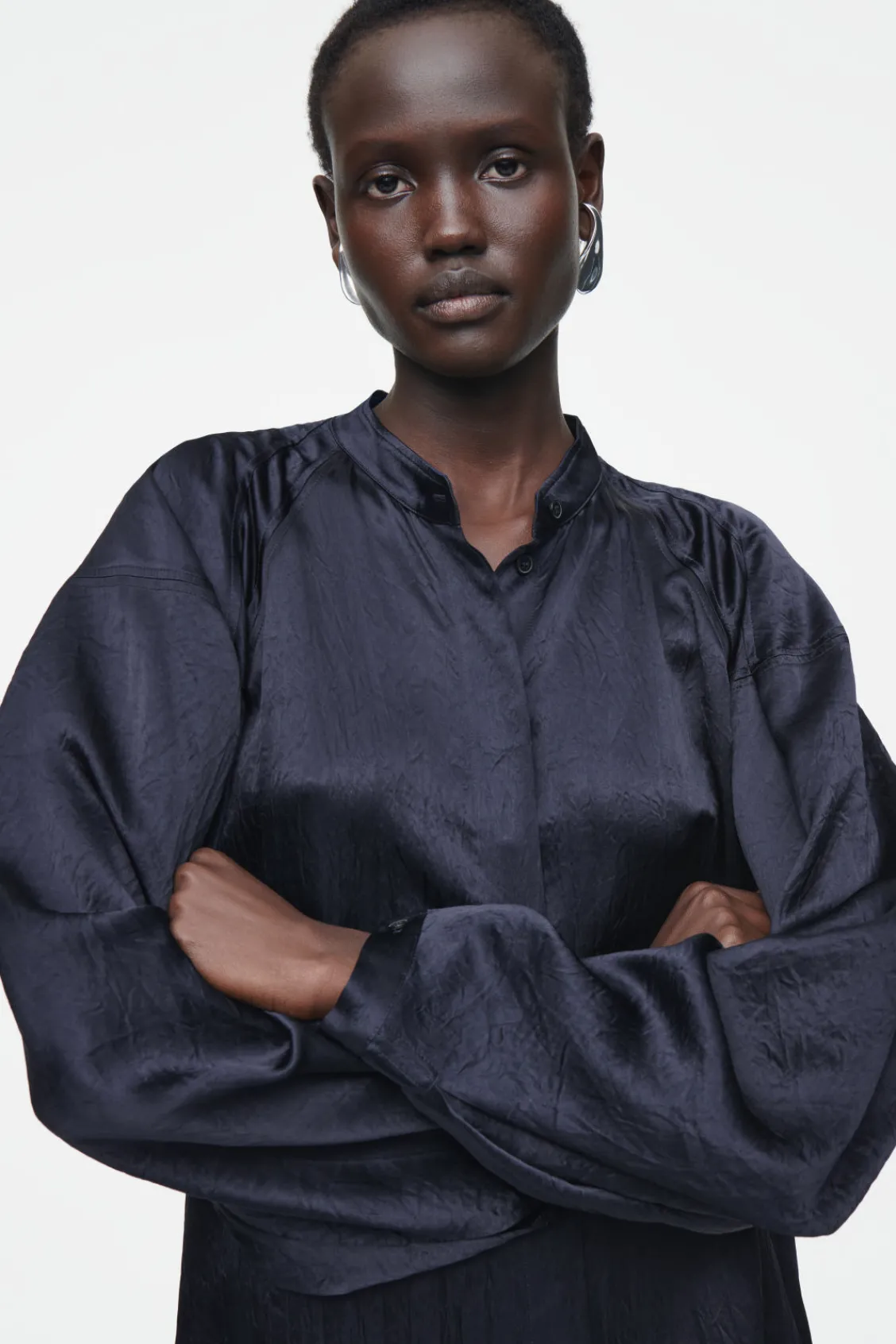 COS PLEATED-DETAIL SATIN MIDI DRESS-Women Dresses & Jumpsuits