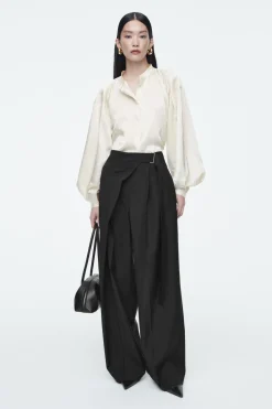 COS PLEATED-DETAIL SATIN SHIRT-Women Shirts & Blouses | Tops