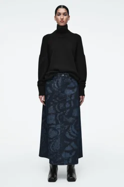 COS PRINTED DENIM A-LINE MIDI SKIRT-Women Skirts