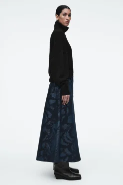COS PRINTED DENIM A-LINE MIDI SKIRT-Women Skirts