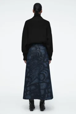 COS PRINTED DENIM A-LINE MIDI SKIRT-Women Skirts