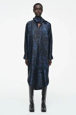 COS PRINTED SCARF-DETAIL MIDI DRESS-Women Dresses & Jumpsuits