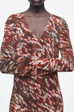 COS PRINTED SEMI-SHEER KNITTED MAXI DRESS-Women Dresses & Jumpsuits | Sweaters & Cardigans