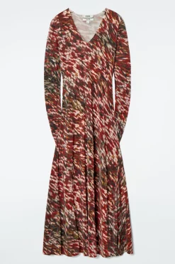 COS PRINTED SEMI-SHEER KNITTED MAXI DRESS-Women Dresses & Jumpsuits | Sweaters & Cardigans