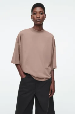 COS REGULAR BOXY MOCK-NECK T-SHIRT-Women Tops