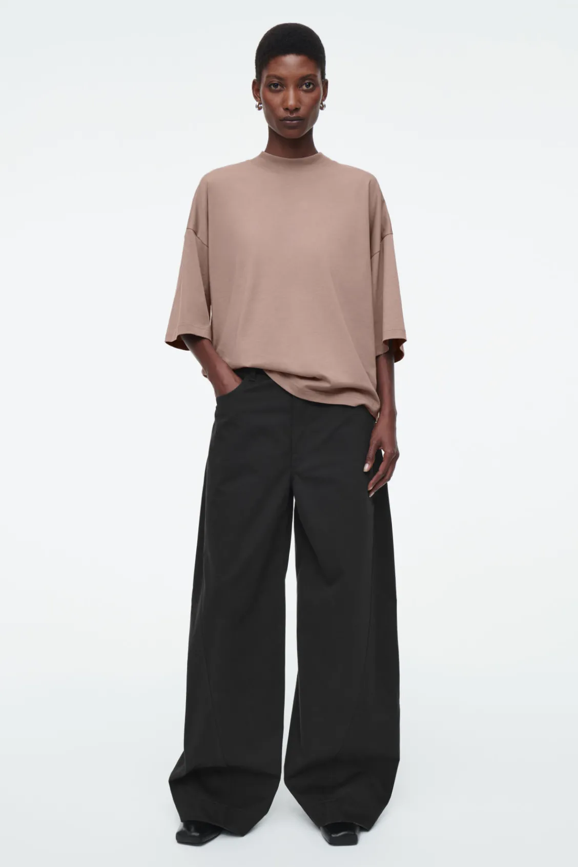 COS REGULAR BOXY MOCK-NECK T-SHIRT-Women Tops