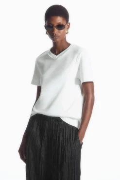 COS REGULAR BOXY V-NECK T-SHIRT-Women Tops
