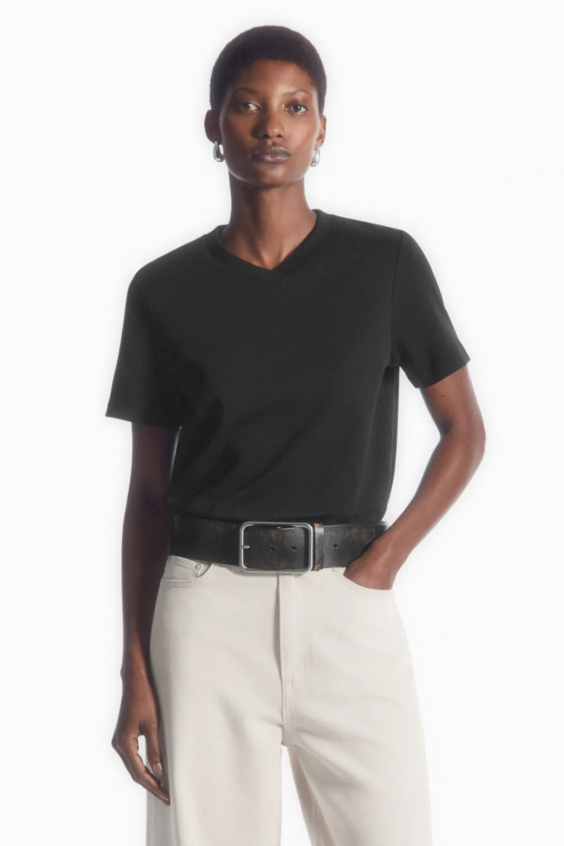 COS REGULAR BOXY V-NECK T-SHIRT-Women Tops