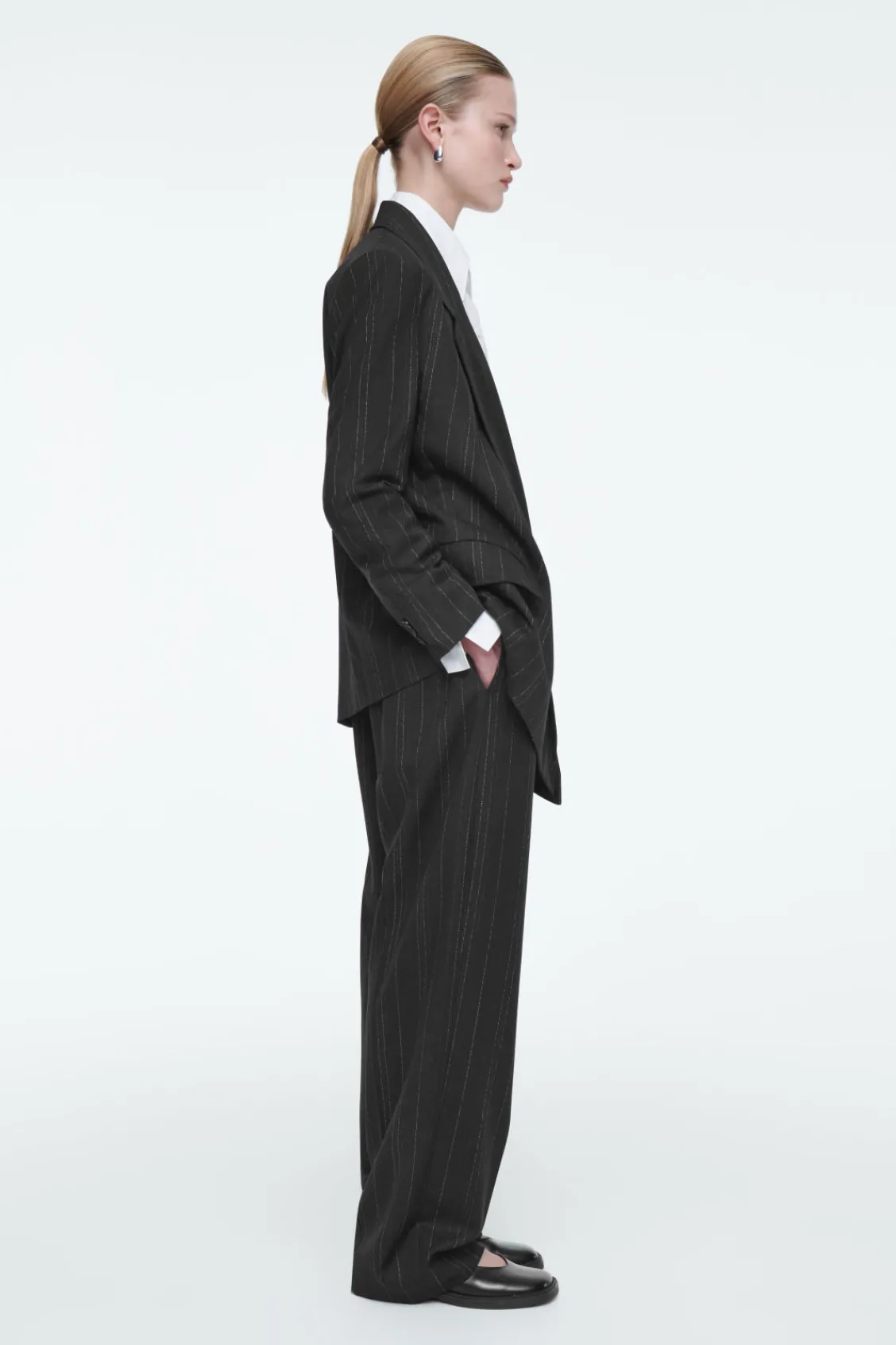 COS REGULAR DRAPED PINSTRIPED BLAZER-Women Vests & Tailoring | Coats & Jackets