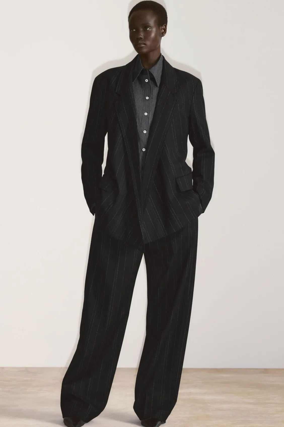 COS REGULAR DRAPED PINSTRIPED BLAZER-Women Vests & Tailoring | Coats & Jackets
